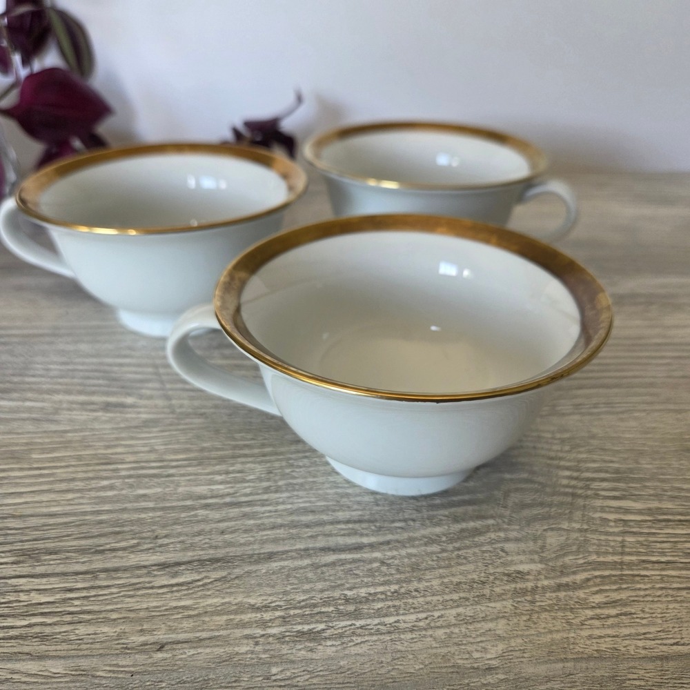 Pottery Barn Teacups White Gold Rim Gilded Japan Porcelain Set of 3
